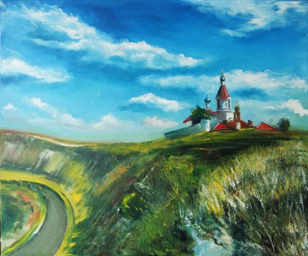 ‘A Temple on the Hill’ oil, canvas, 50x60cm (20x24in) - Image 2