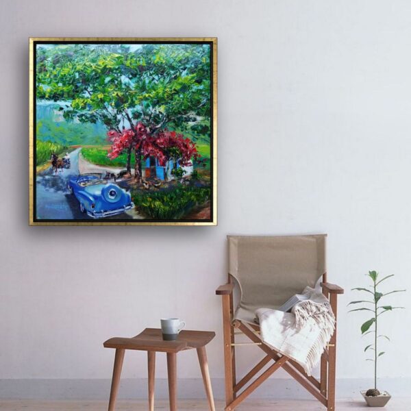 ‘The Fruit Cabin on the Road, Viñales, Cuba’ oil, canvas, 60x60cm (24x24in), 2018 🔴 - Image 3