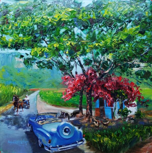 ‘The Fruit Cabin on the Road, Viñales, Cuba’ oil, canvas, 60x60cm (24x24in), 2018 🔴 - Image 2