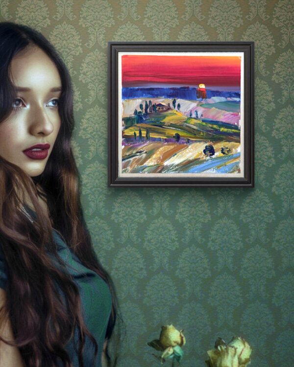 'Red Sunset over Tuscany', 15x15cm, oil on panel, 2025 - Image 3