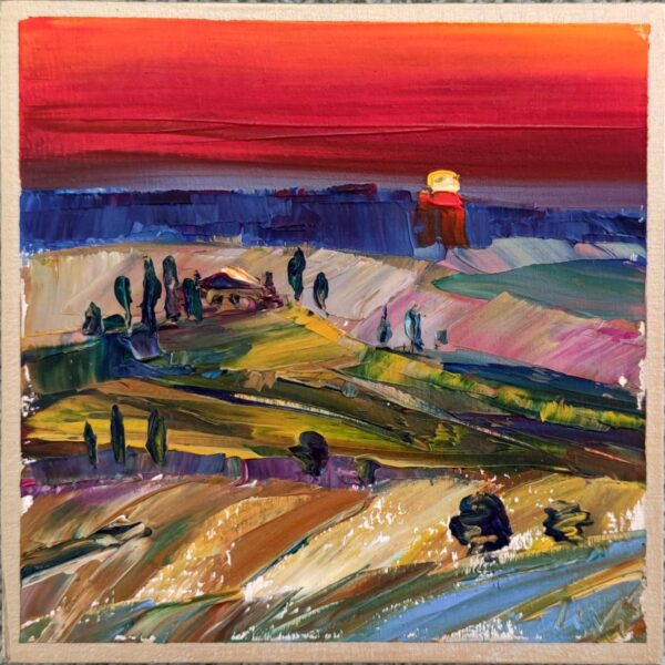 'Red Sunset over Tuscany', 15x15cm, oil on panel, 2025 - Image 2