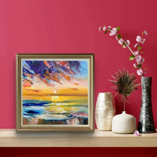 'Sea Sunset in Pink', 15x15cm, oil on panel, 2025